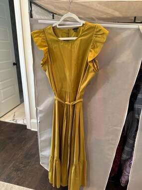 Ann Taylor Yellow Ruffle Flutter Sleeve Midi Dress